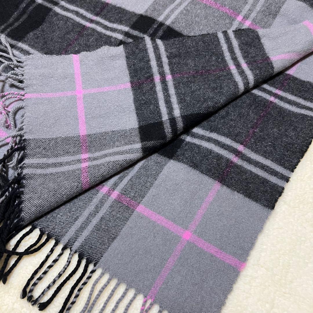 JOHNSTONSジョンストンズ ストール マフラー カシミヤ グレー×ピンク