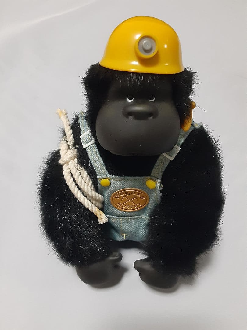 ゴリラ ぬいぐるみ デニムオーバーオール黄色ヘルメット