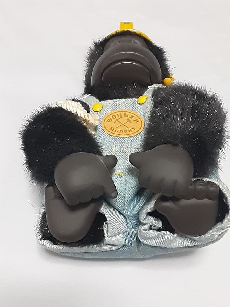 ゴリラ ぬいぐるみ デニムオーバーオール黄色ヘルメット