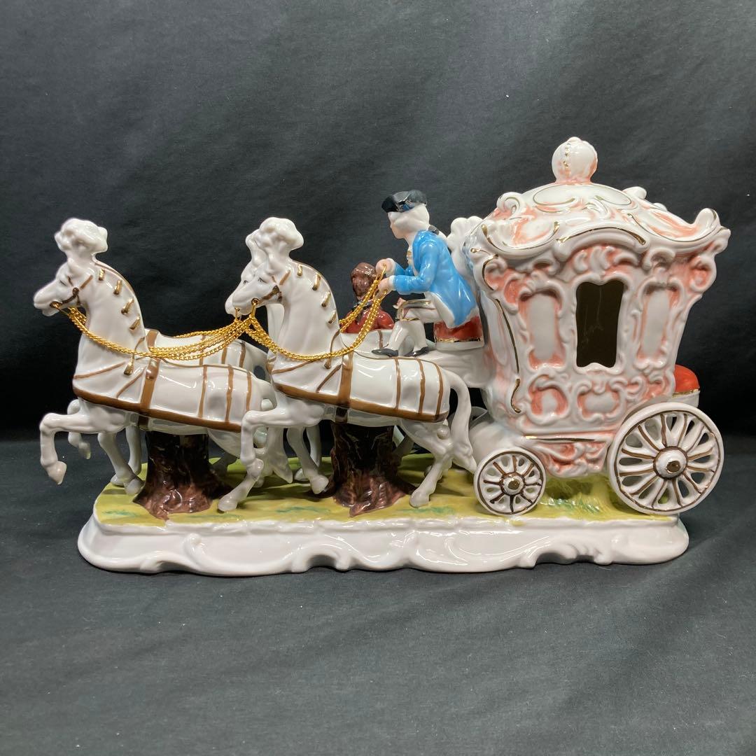 【美品】加藤工芸 4頭立て馬車 陶器置物 瀬戸マイセン