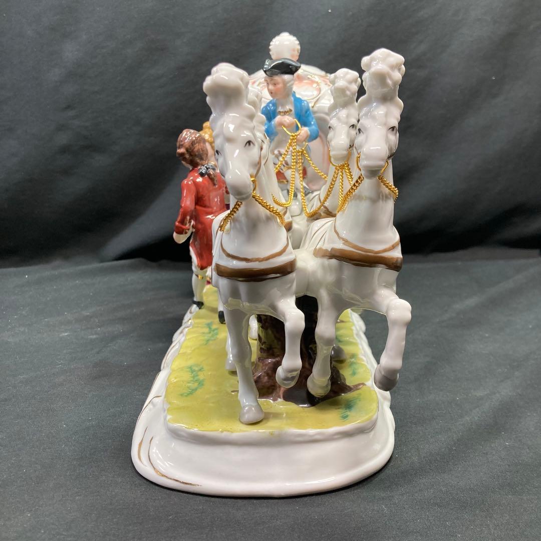 【美品】加藤工芸 4頭立て馬車 陶器置物 瀬戸マイセン