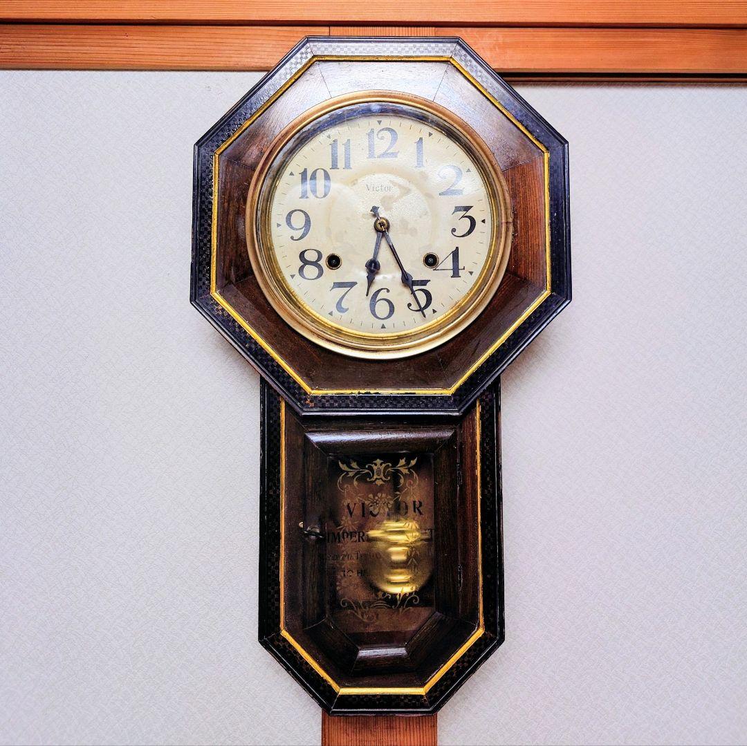 〈完動・美品〉ビクターVictor 　金縁八角尾長ゼンマイ振り子時計