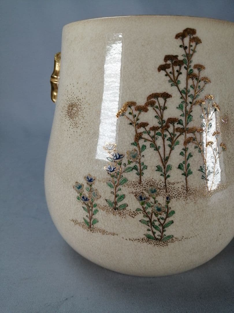 【茶事具】薩摩焼秋草絵水指　水指414