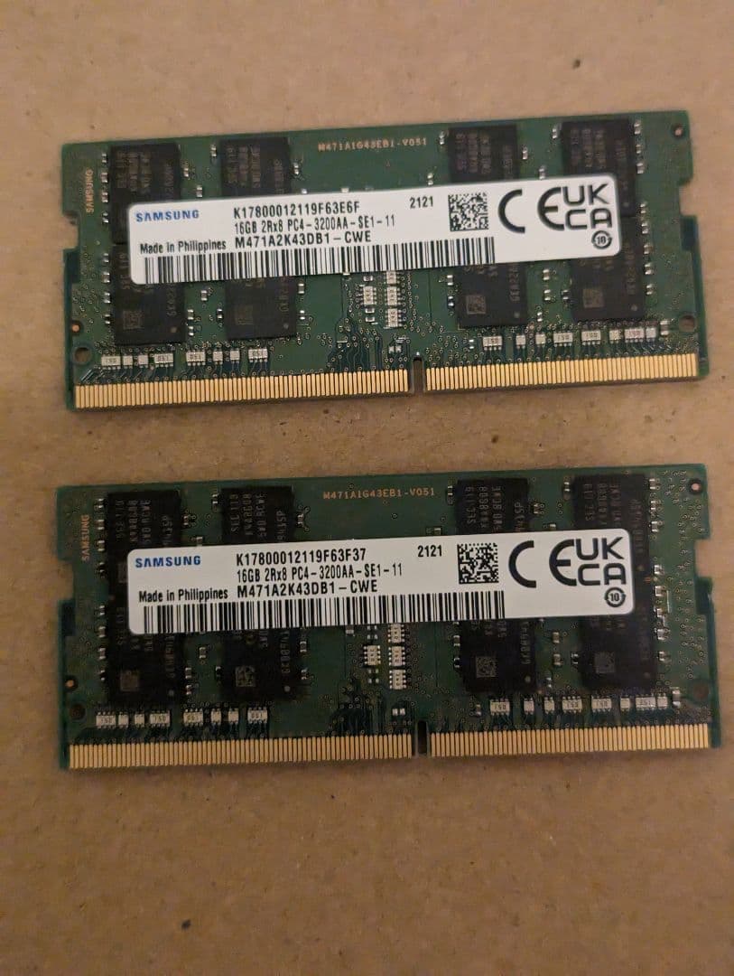 Samsung32GB(16GB2枚) DDR4 3200MHzノート用メモリー