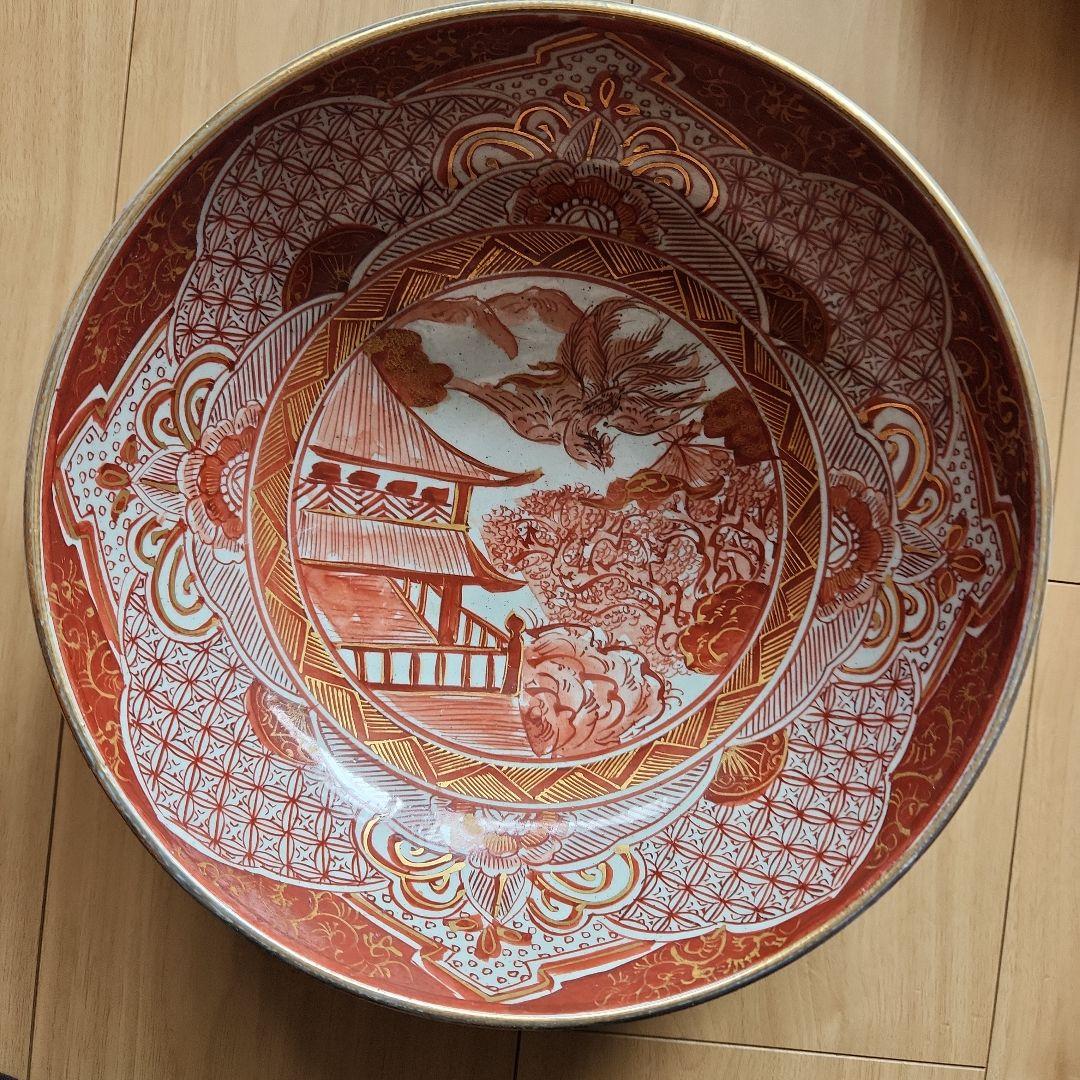 九谷金彩赤絵鳳凰楼閣文様三重鉢