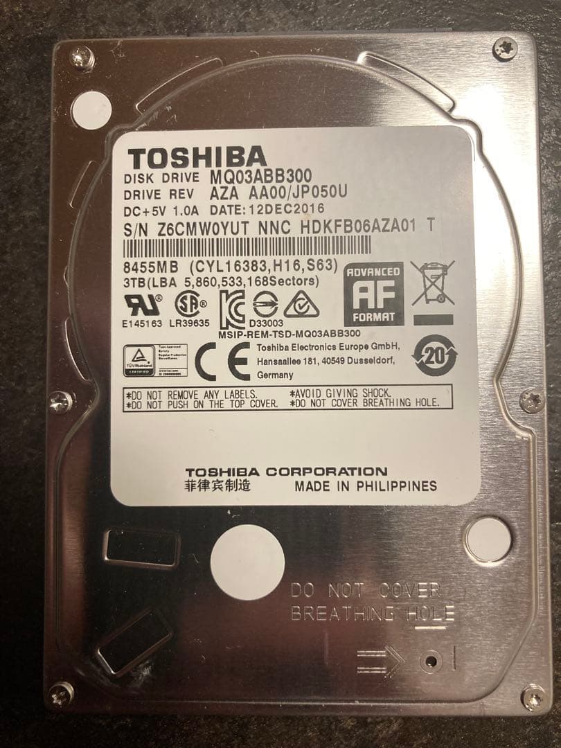 東芝製 3TB 2.5インチ HDD ４本SET