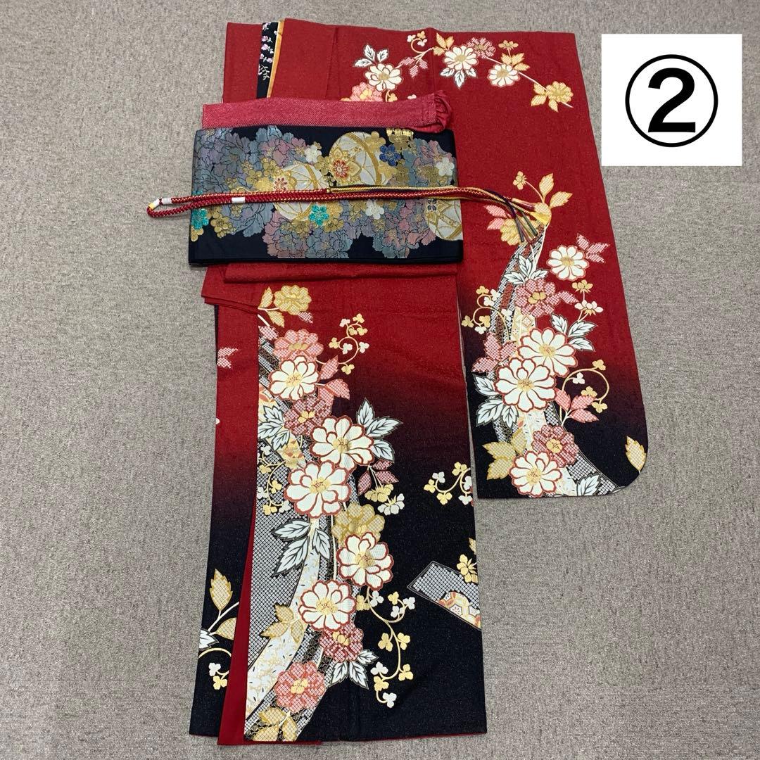 511z46〇小柄な方にも 金通し 振袖 金彩 花 赤 黒〇美品 成人式 結婚式