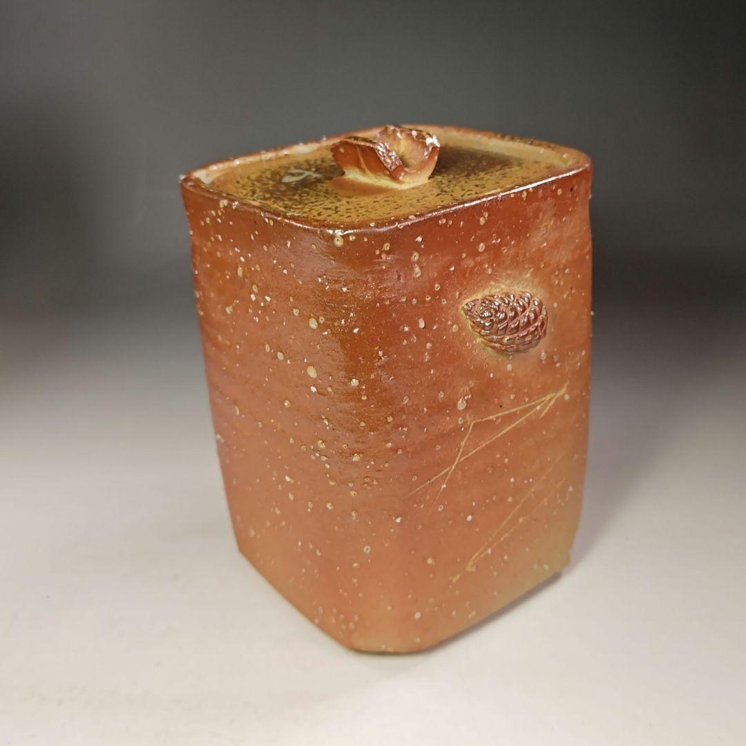 イ699 水指『信楽焼　四方形松ぼっくり耳　水指　共箱』『作家物』茶道具