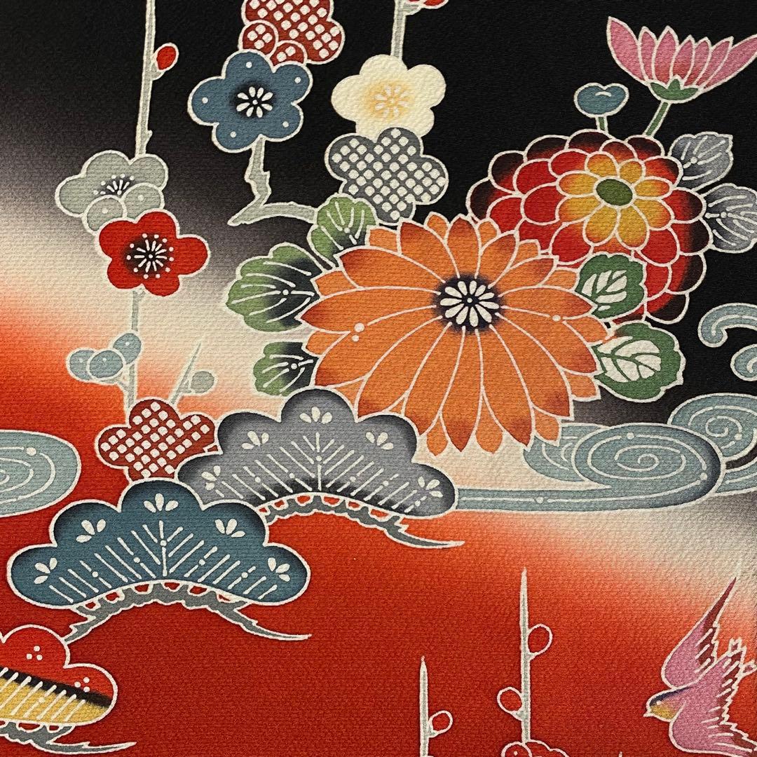 D796 振袖　紅型　正絹　着物　袷　極美品