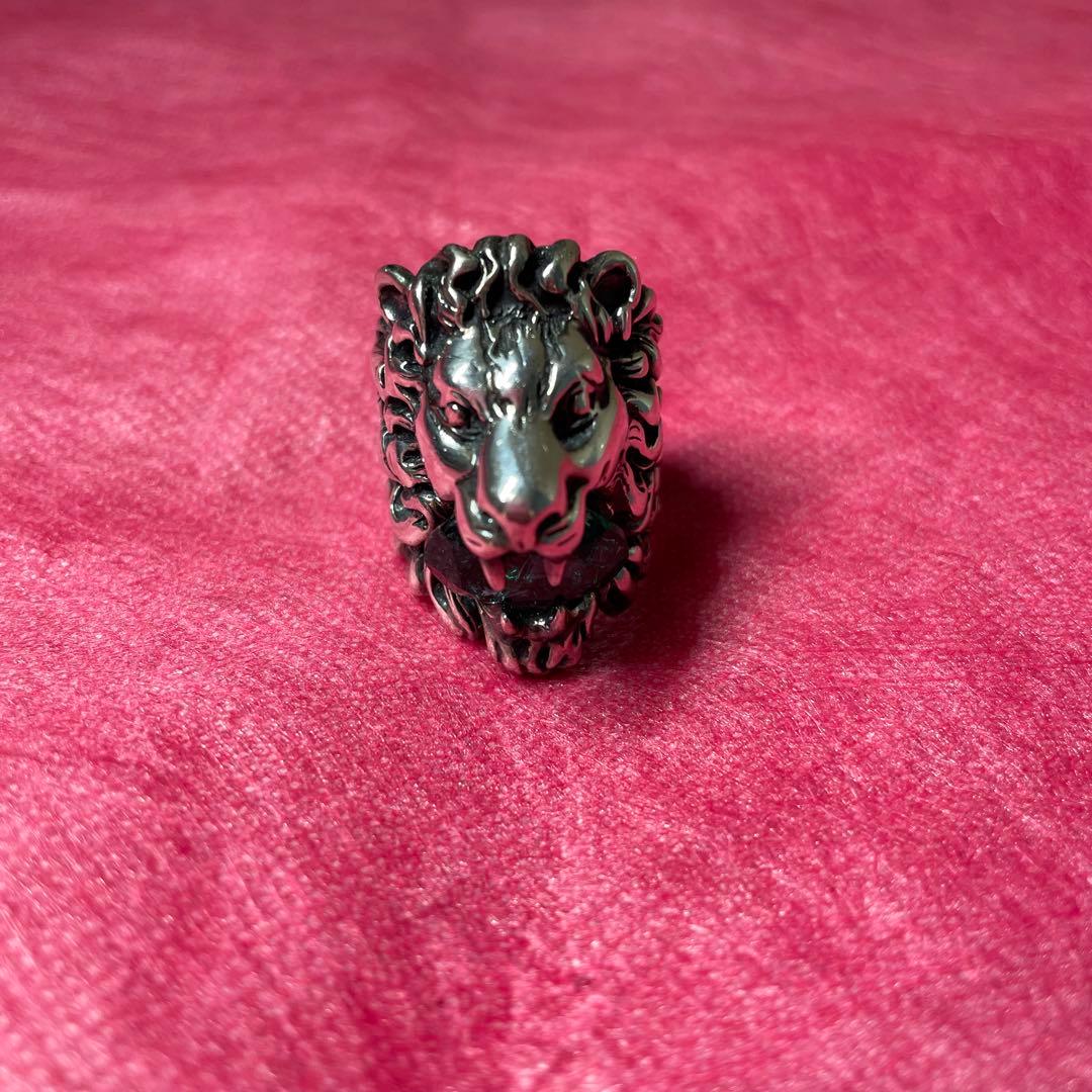 GUCCI リング 16号 ライオン クリスタル シルバー