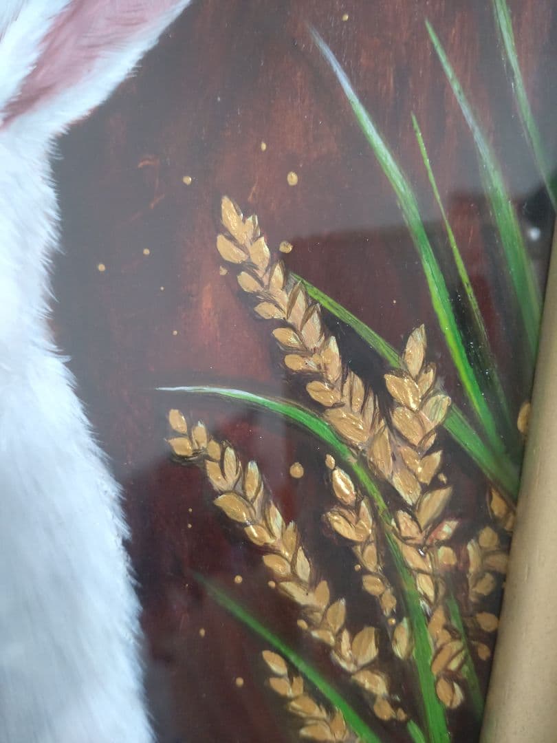 ウサギの油絵【豊穣の兎】1点物の原画/作者サイン入り/額縁付属◆縁起もの