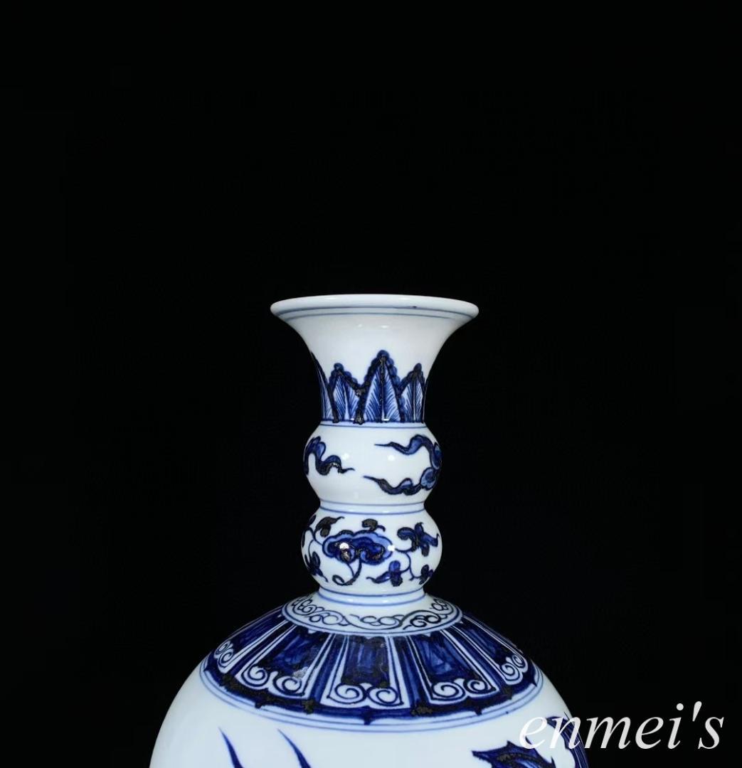 中国古美術・明永楽款青花龍紋瓶・青花磁・純手描き・陶芸・花瓶・文房具・置物・書道