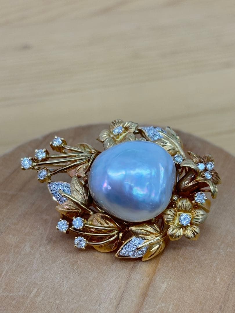 750 K18パールとダイヤモンドのブローチ2WAY
