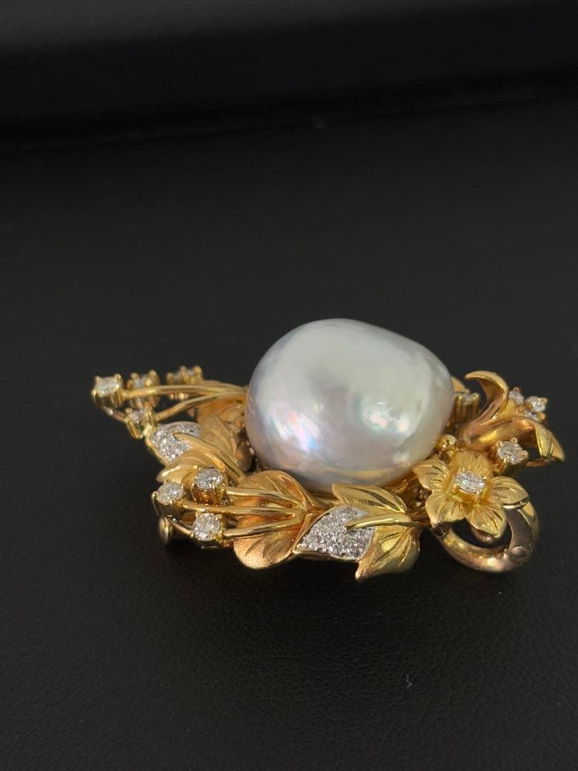 750 K18パールとダイヤモンドのブローチ2WAY