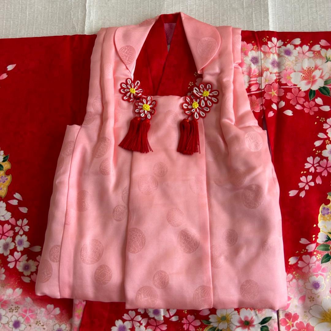 七五三 3歳 着物 被布 絹 三歳 赤 ピンク 753 巾着 女の子着物 子供