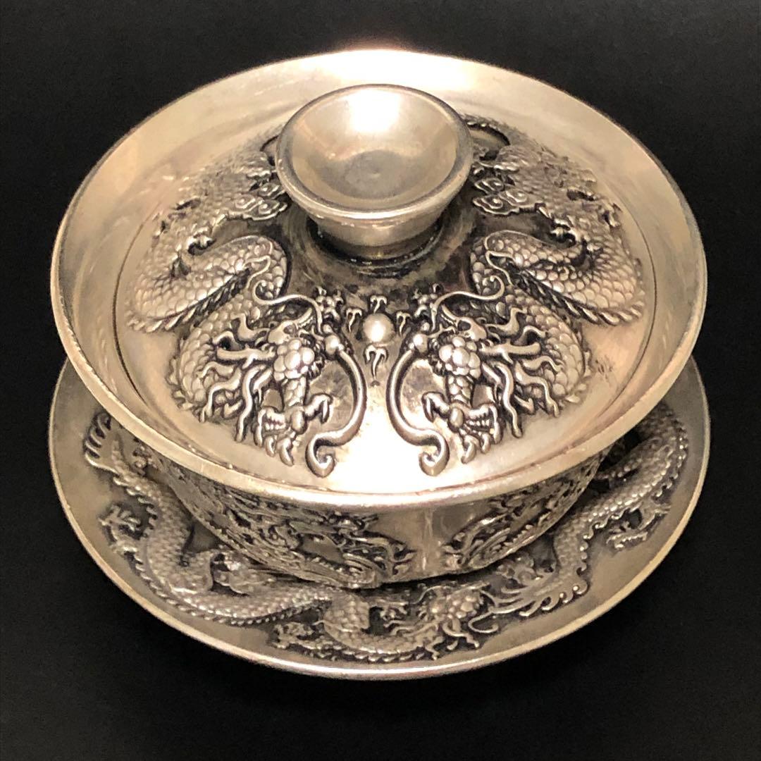 旧家蔵出　御匠一口呑茶碗　銀龍御用　稀少 高級な銀龍彫刻　アンティーク　時代物