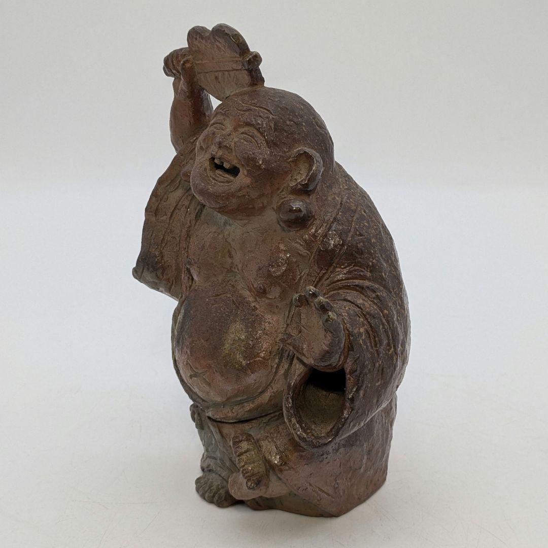 國延昇 備前焼 布袋香炉 合箱合布 踊り布袋 置物 縁起物 七福神 国延昇 香爐