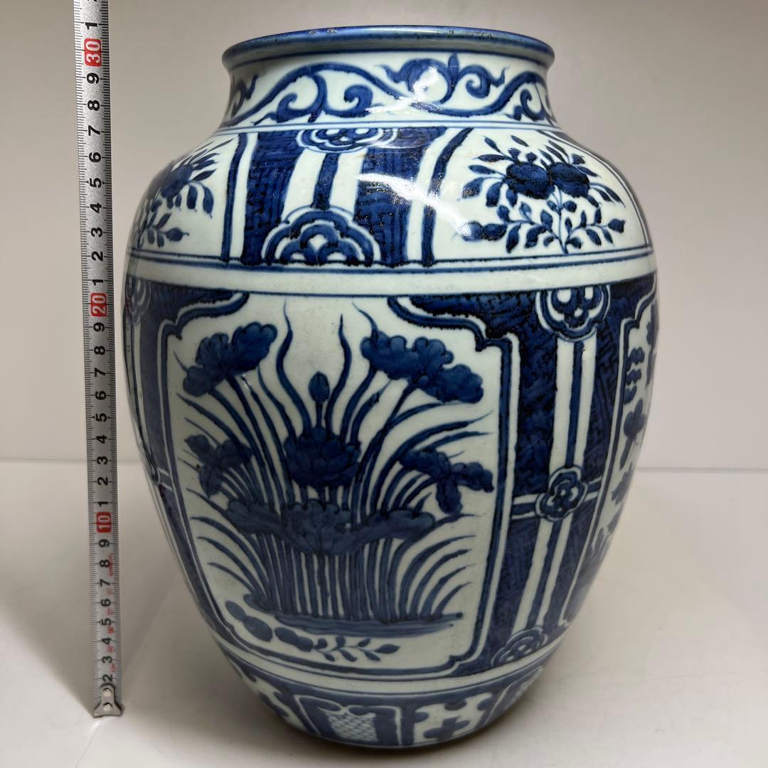 江戸中期　古伊万里　芙蓉手壷　高さ約30㎝　東Y8-0105☆2Fタウチ