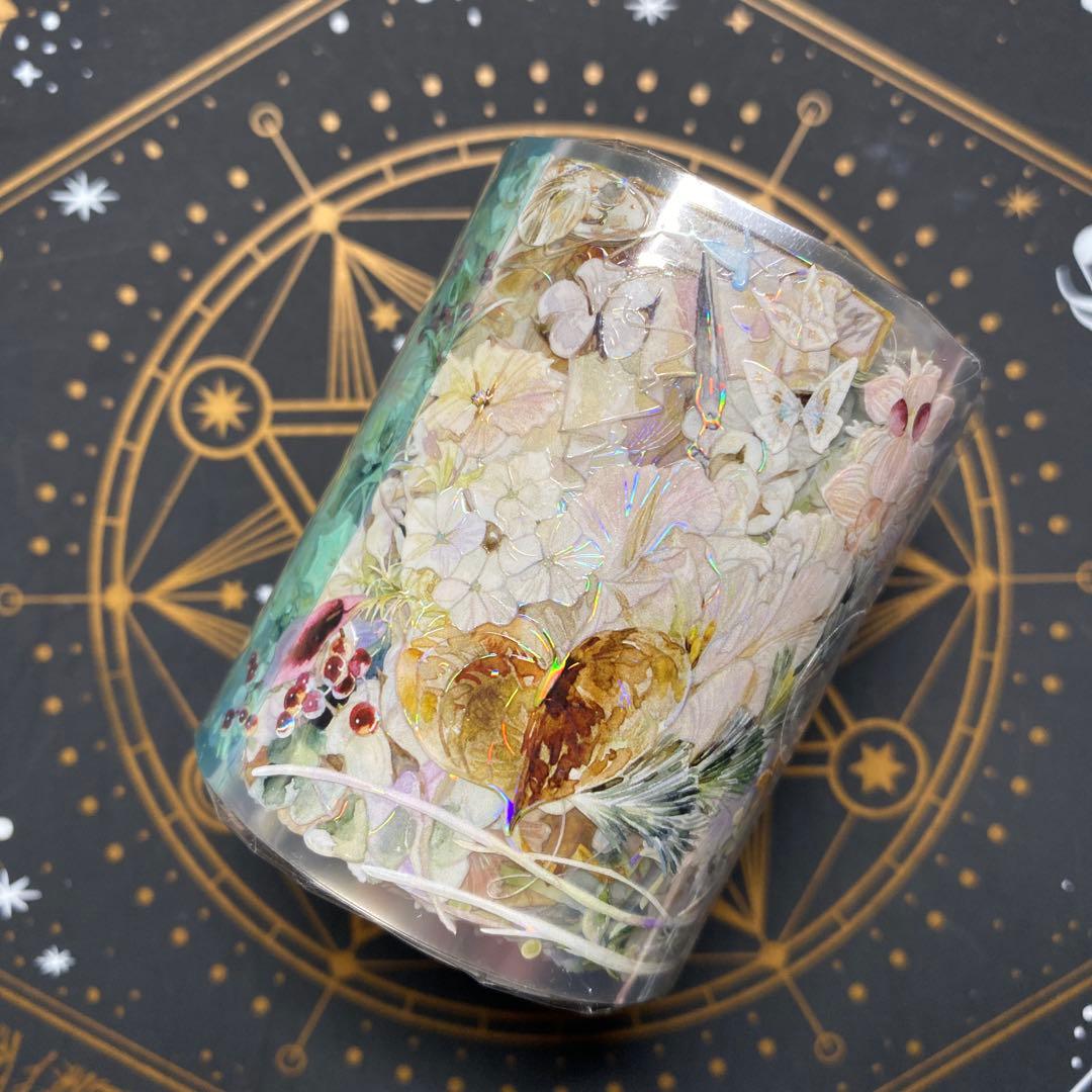 【9409】海外　マステ　3/5/巻　貝殻光マスキングテープ　お花装飾系