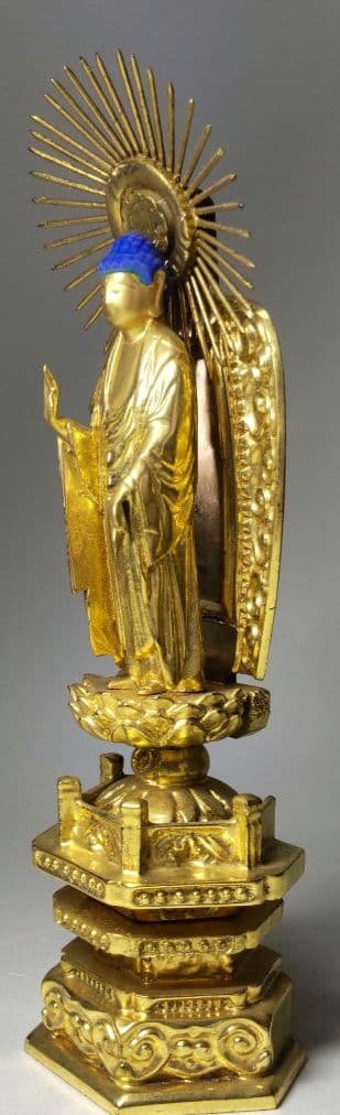 阿弥陀如来 木彫り仏像 純金箔押