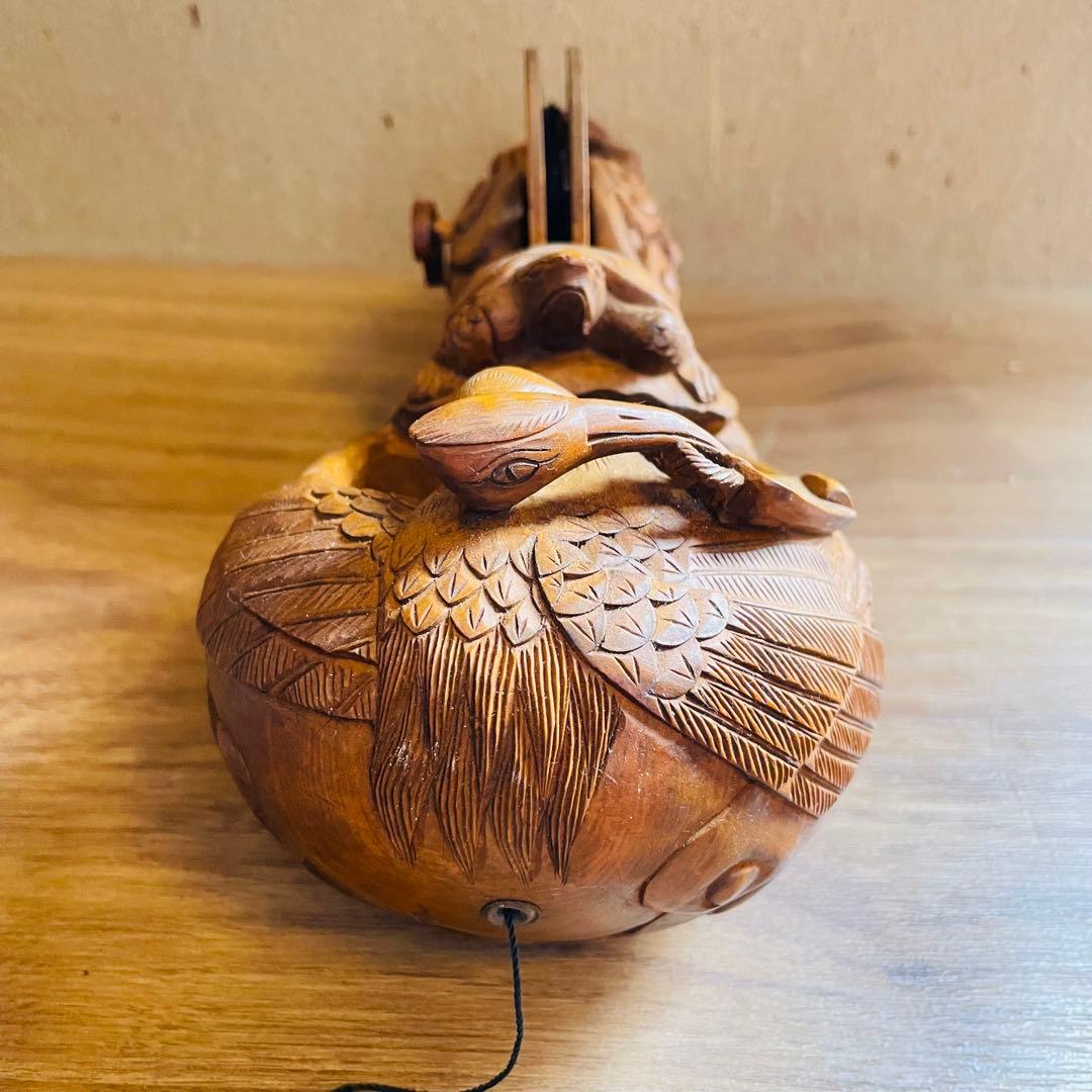 墨壺 墨つぼ 270mm 鶴 亀 龍 魚 寿 木彫 彫刻 大工道具 置物