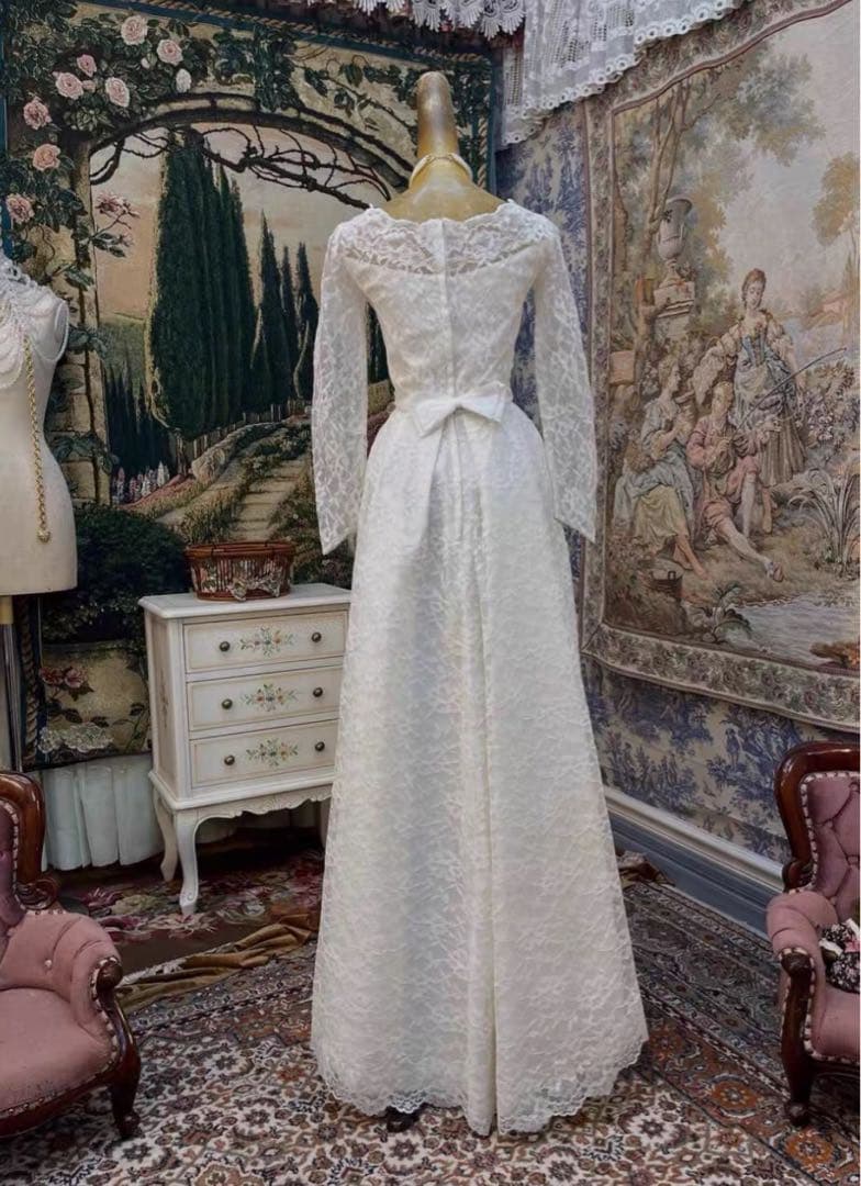 アメリカ産1970sホワイトレースウェディングドレス 花嫁