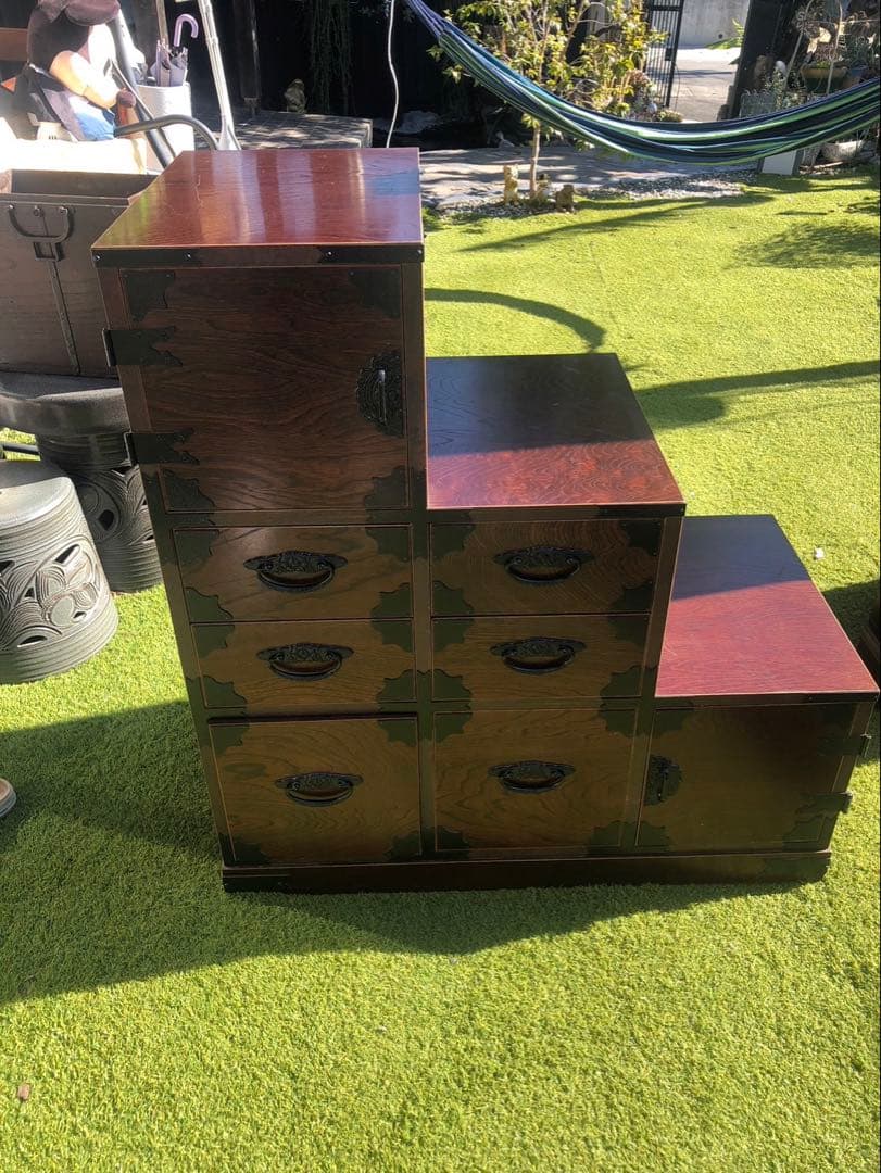 【引取限定　愛知県稲沢市】階段箪笥　和タンス 階段型 6引き出し ダークブラウン