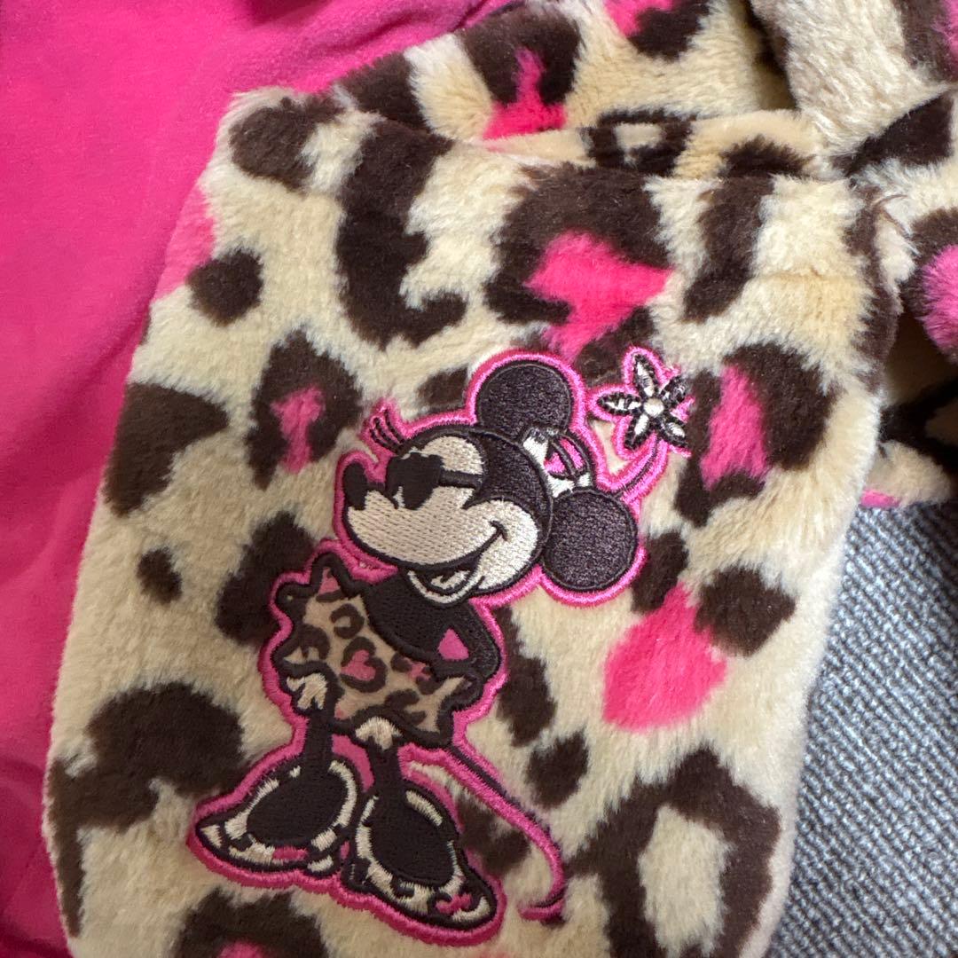 ミニーマウス ヒョウ柄フード付きフリースディズニーレア