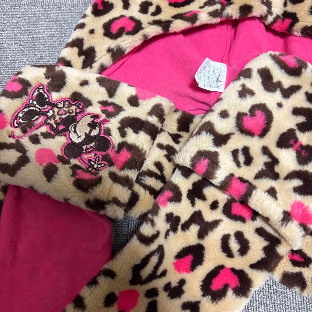 ミニーマウス ヒョウ柄フード付きフリースディズニーレア