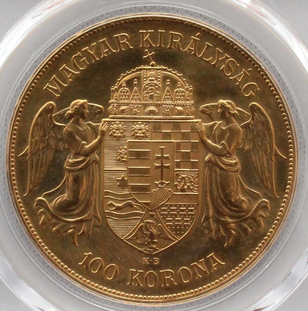 1908年ハンガリー フランツヨーゼフ1世 RS100コロナ PCGS MS66