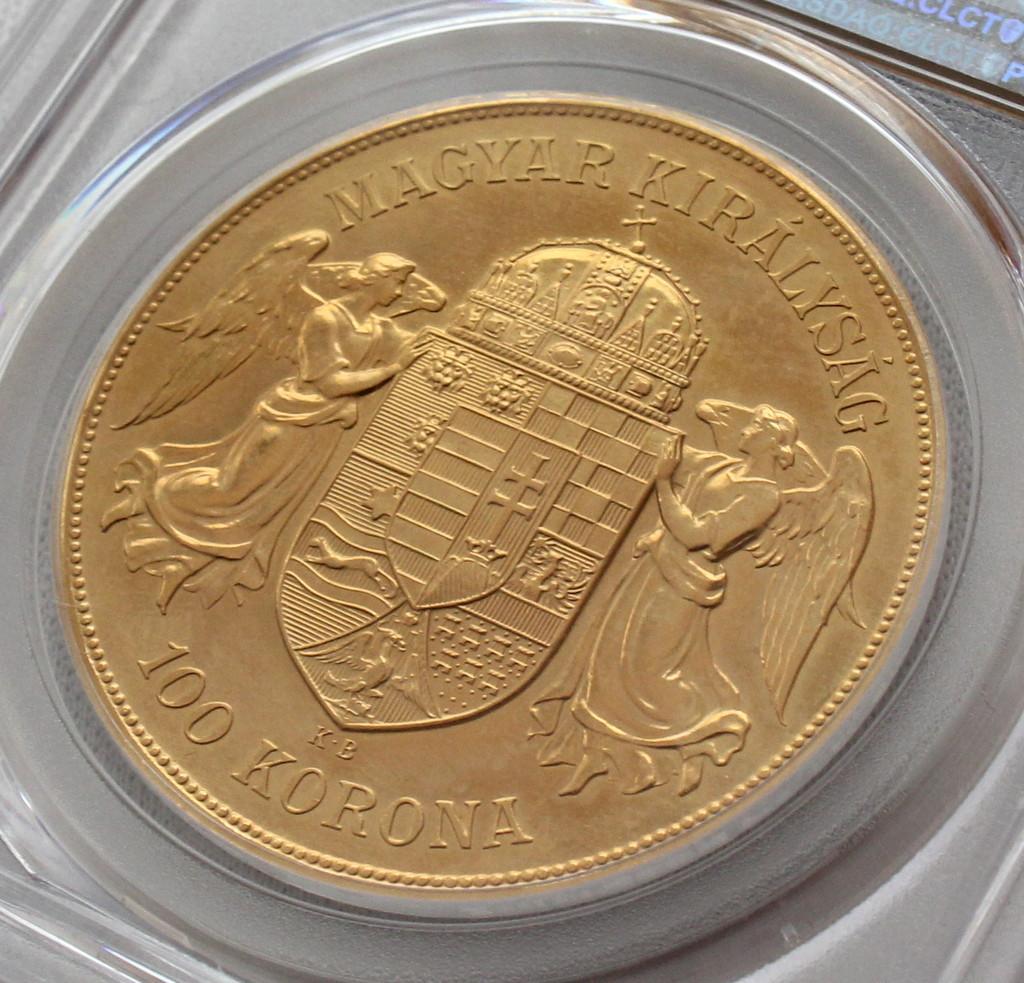 1908年ハンガリー フランツヨーゼフ1世 RS100コロナ PCGS MS66