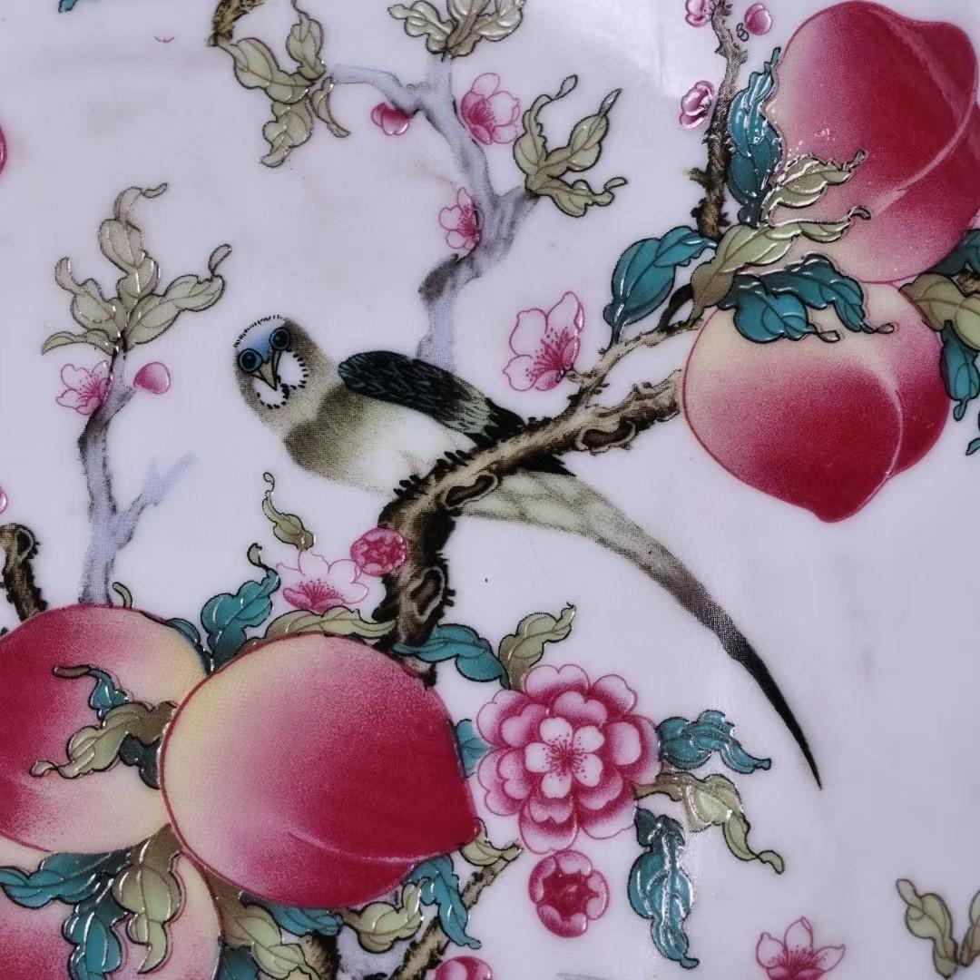 中国古美術・珍蔵粉彩・花鳥絵磁器の中皿・純手描き・刺繍箱付・置物・文房具・観賞皿