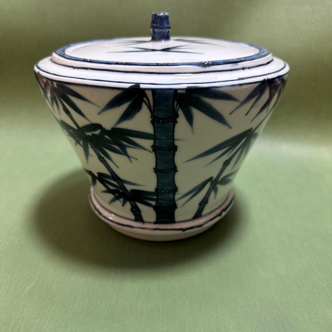 【美品】水指　真葛香斉　竹之絵　共蓋あり