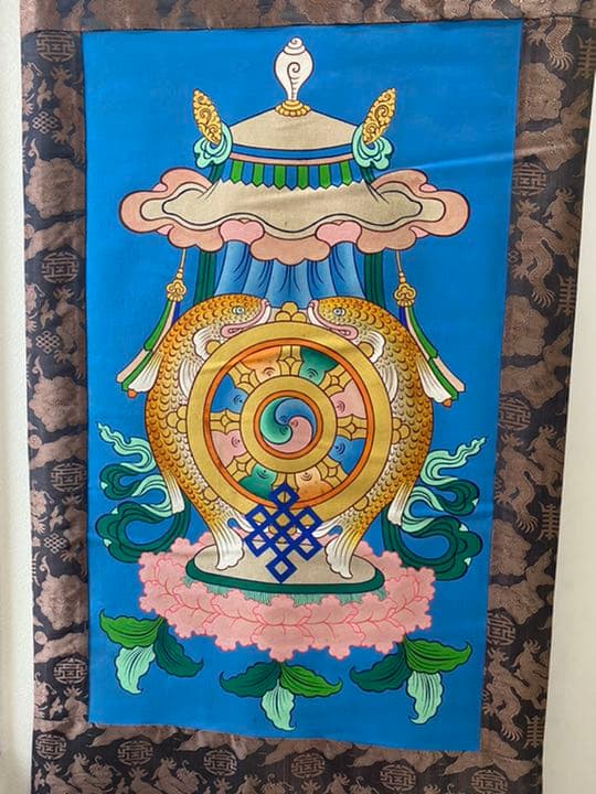 八吉祥の掛け軸　チベット　仏画