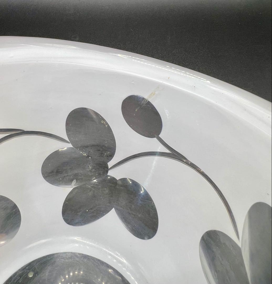 大正ロマン　白被せガラス　切子　盃洗　茶道具　ウランガラス　アンティーク　古道具