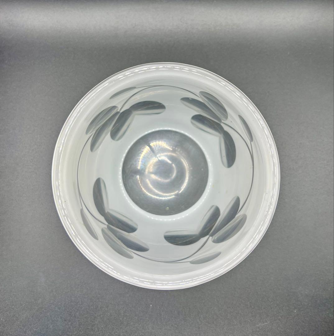 大正ロマン　白被せガラス　切子　盃洗　茶道具　ウランガラス　アンティーク　古道具