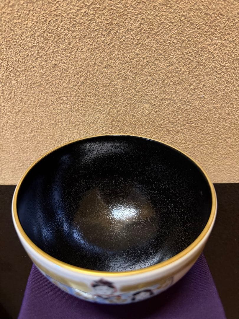 九谷焼　大根草路　色絵立雛　茶碗　共箱