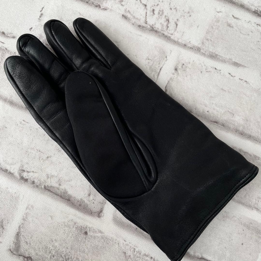 超希少✨プラダ　手袋　羊革　カシミヤ　ナイロン　ベルト　ロゴ刻印　黒