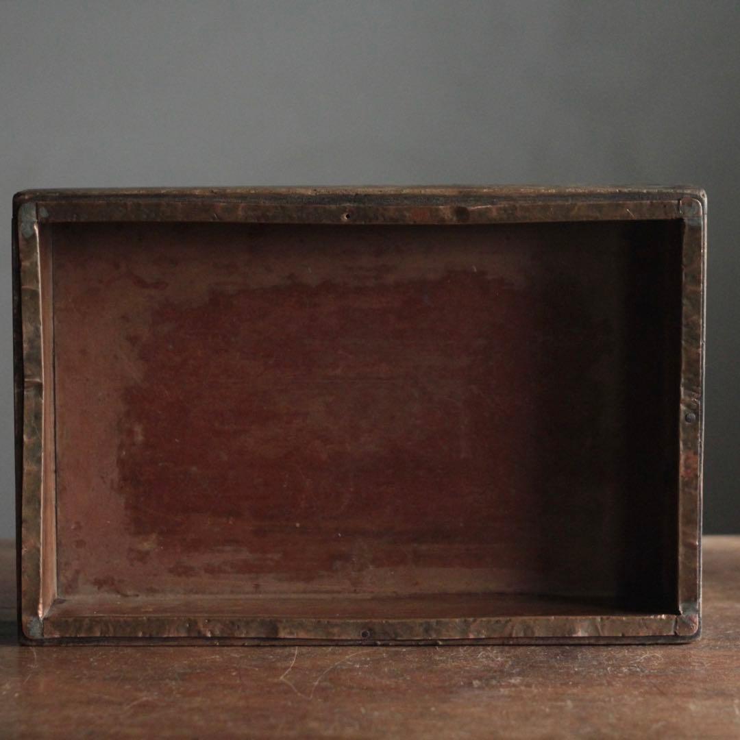 古い 内側銅張 木の トレイ トレー 箱 古道具 アンティーク