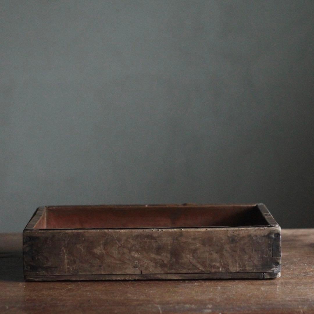 古い 内側銅張 木の トレイ トレー 箱 古道具 アンティーク