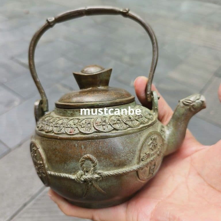 銅器 招財進宝銅銭茶壺 酒壺 道家煎茶器 茶道具 工芸品 置物