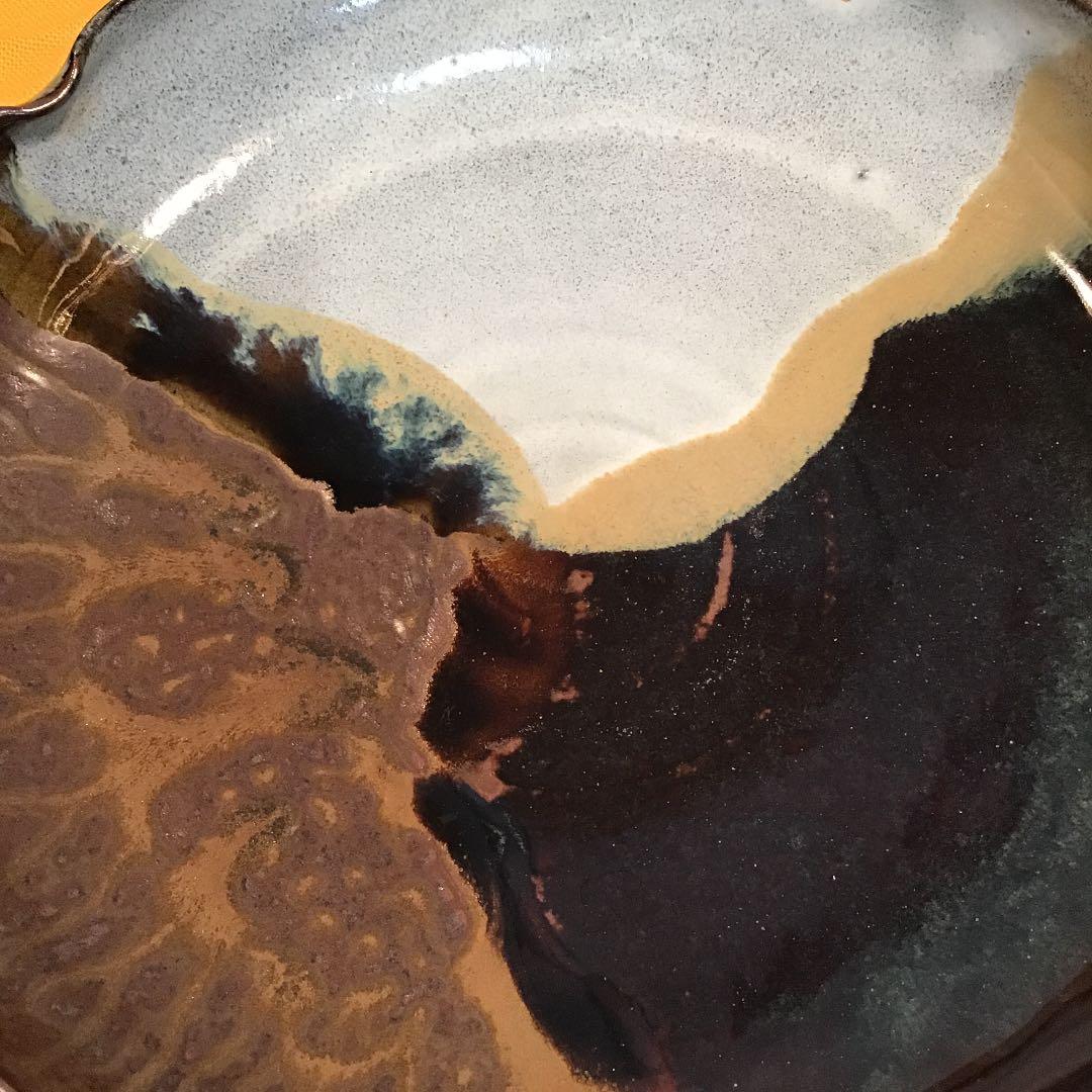 茶道具 菓子噐 高取掛分皿 鬼丸雪山窯 初代 鬼丸雪山 作 Ｎ147KT