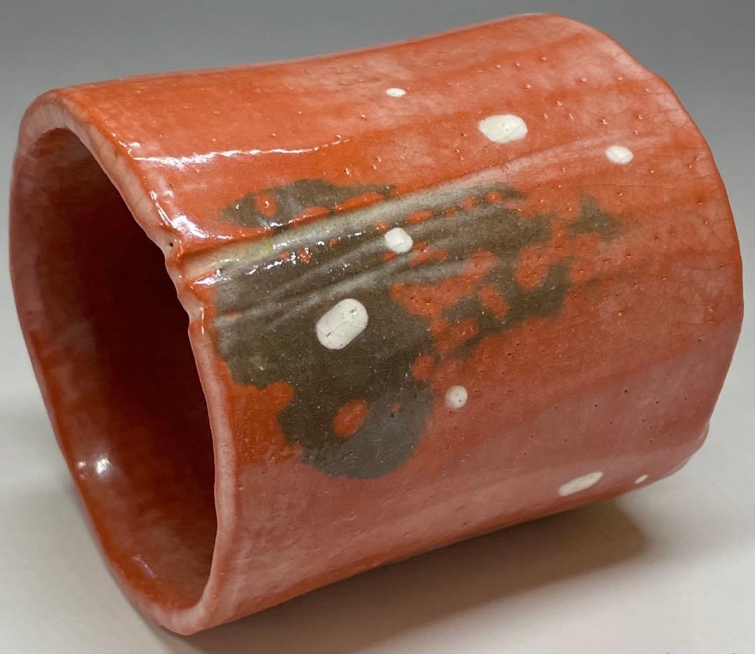 裏千家14世淡々斎宗室御書付　光悦雪片写　赤筒茶碗　四方桟共箱　仕覆　e561a