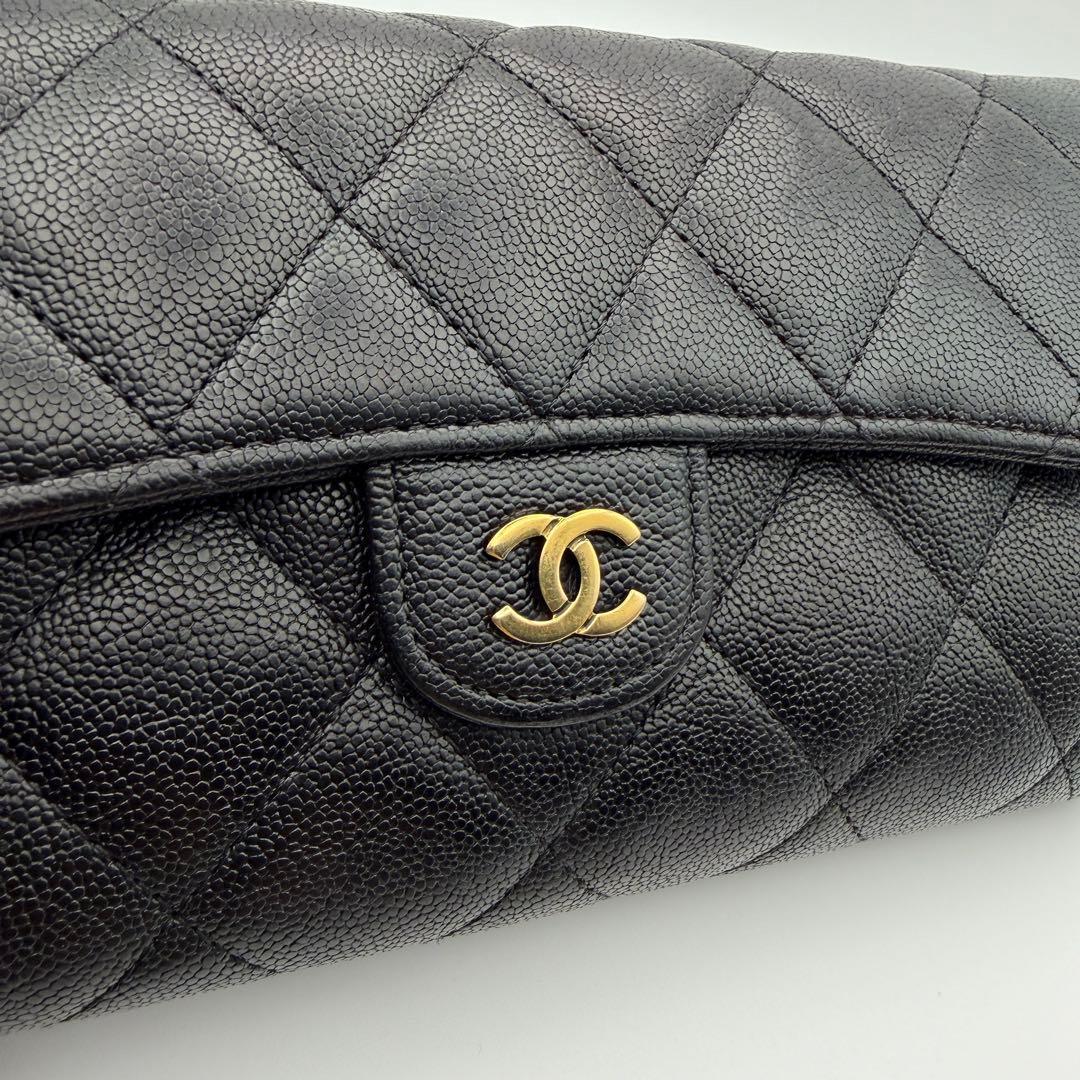 CHANELシャネル 長財布 キャビアスキン 二つ折り ゴールド金具