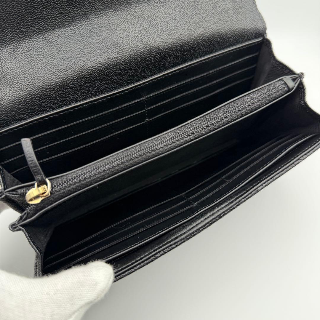 CHANELシャネル 長財布 キャビアスキン 二つ折り ゴールド金具