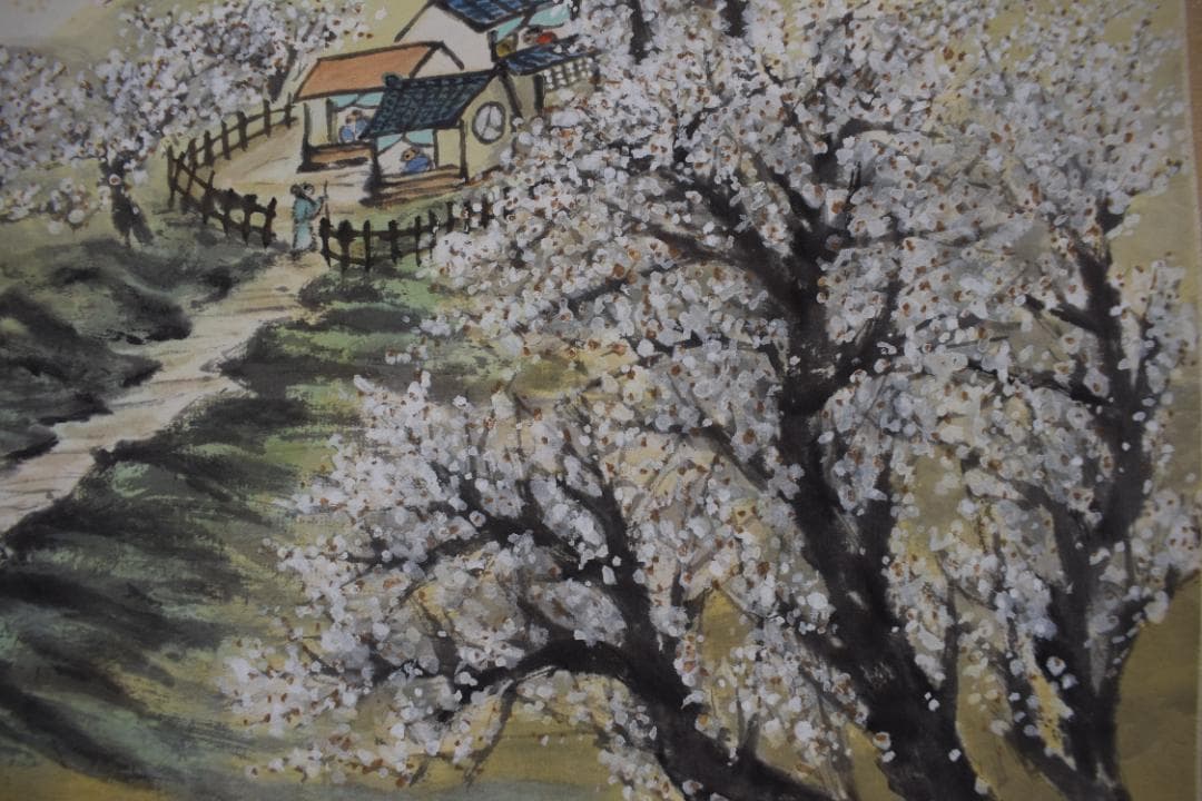 【真作】朴山人/梅花山水図/梅花訪友図/掛軸☆宝船☆Y-538　JM