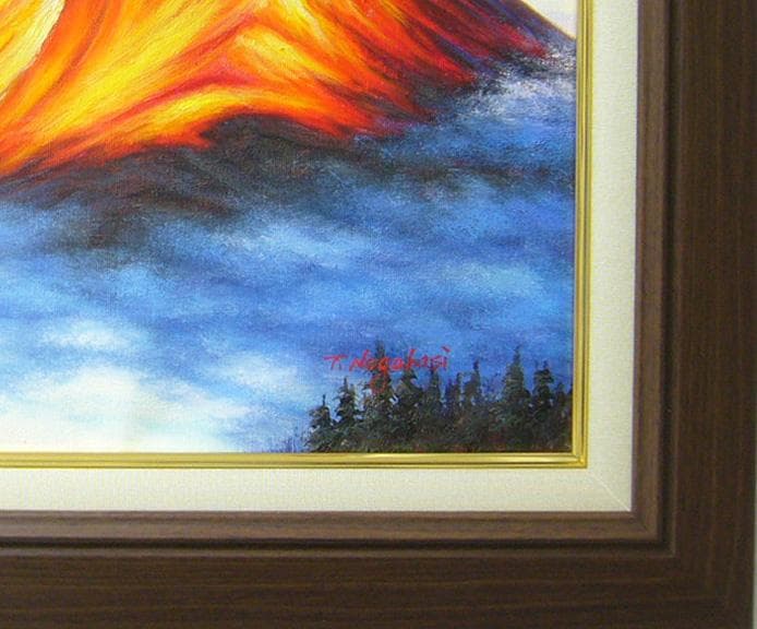 絵画 油絵 作者不詳 肉筆油絵 風景画 赤富士