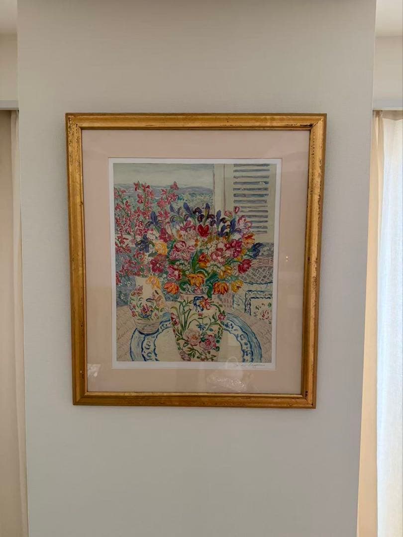 Leslie Sayour サイン入り 花の静物 版画 限定XLVII/C 額装