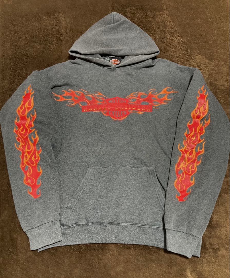 90s usa製 Harley-Davidson フレイムプリント パーカー L