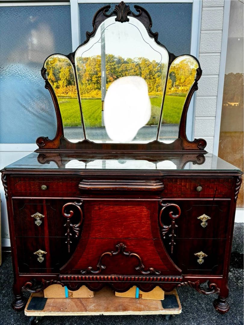 アンティーク　キャビネット　ドレッサー　ミラーバックサイドボード